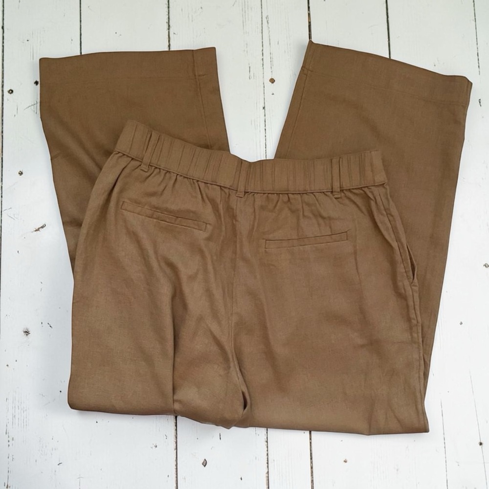A New Day Linen Blend Cropped Pants Tan Wide Leg Pull On Size 10 Short - Picture 4 of 11